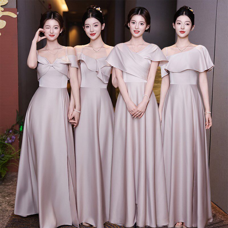 缎面伴娘服2025新款夏季简约显瘦姐妹团礼服闺蜜裙平时可穿高级感