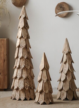 侘寂风木片松树耶诞树装饰大型实木落地摆L件民宿玄关软装造景摆