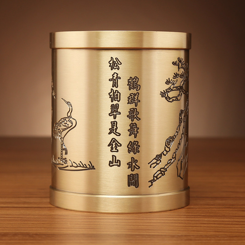 铜欣祥 全铜笔筒家居装饰品摆件C书房用品礼品工艺品摆设教师礼物