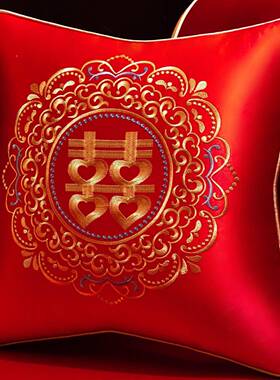 结婚抱头枕FS759339靠喜事红色刺房绣沙发枕婚庆婚婚礼喜庆新婚压