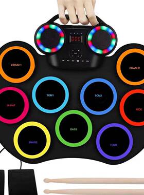 乐器携儿闪童早教益智架子鼓便式卷灯带喇叭手电EYX子鼓