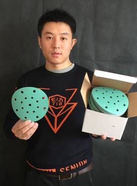 大美光速绿色干砂纸76寸180目100孔磨150mm圆形绒拉绒片植太阳