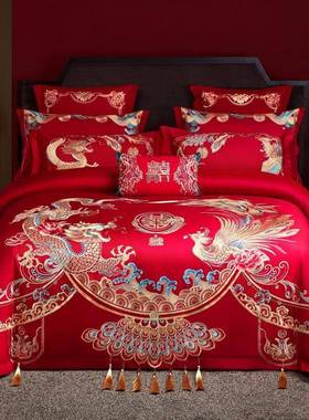 YDE-88120配大支高档婚庆四件套色刺绣可多件套龙凤结婚陪嫁长红