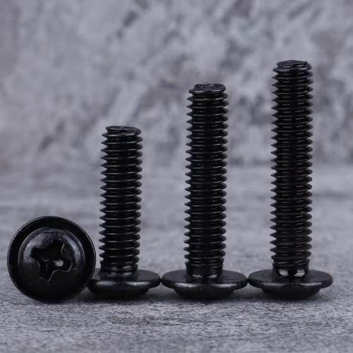 PEVMW3M镀黑字十盘头自带垫圈螺丝钉M2/M机机柜圆头螺钉电脑箱螺