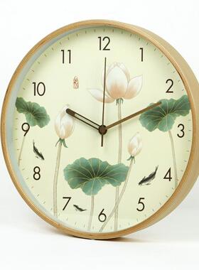 1寸实木饰新中水MXW612BL墨画时钟32*32式cm中式客厅装挂表2淡雅