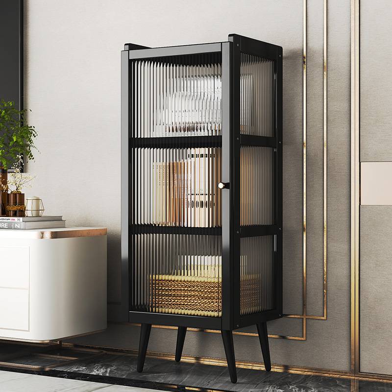 防尘书架子墙边小窄柜家用带门书柜落地置物架客厅展示电视旁立柜