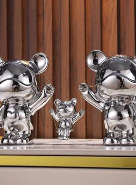 轻奢爱熊荡秋千摆心一三口件温馨客厅电视酒柜装饰品陶瓷22092工