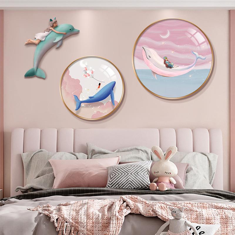 儿童房饰YX-2021-女孩现代约海豚立体装卧室画床头挂画创简意公主