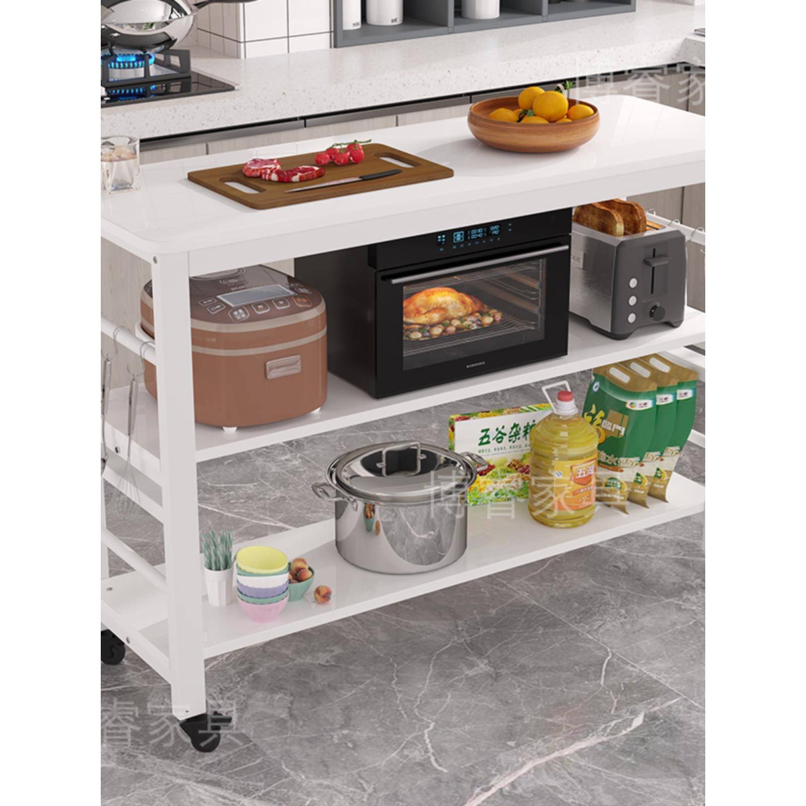 厨房切菜桌1288家用带子子小长桌多功能轮置桌简物易多层长方形桌