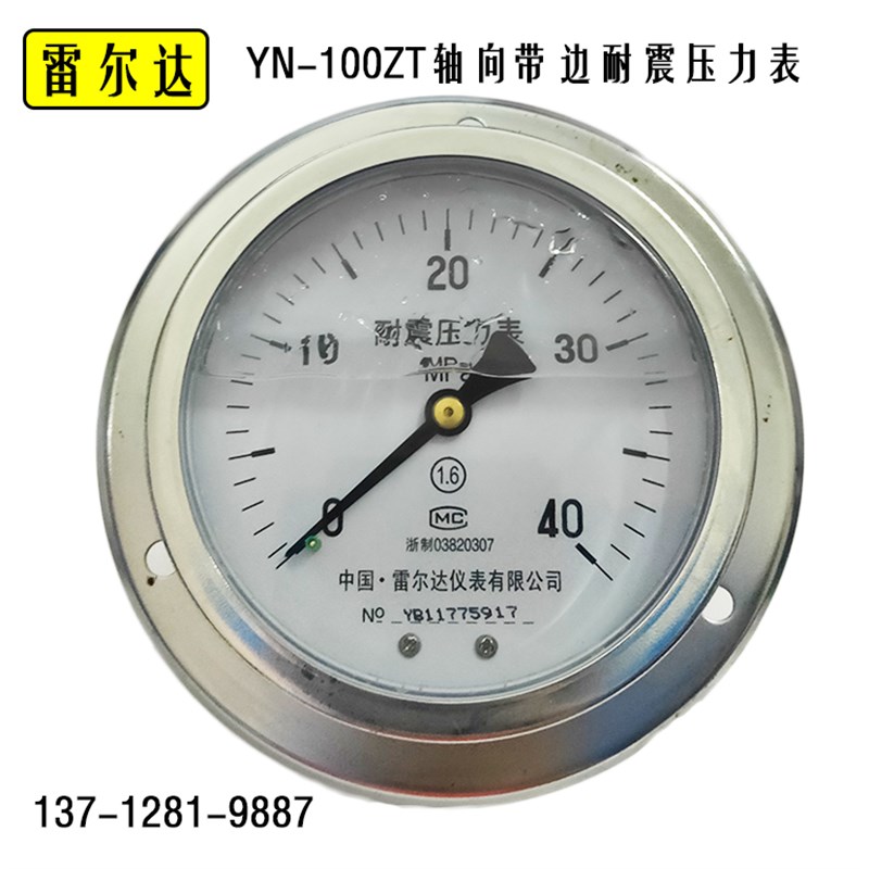 雷尔达轴向带边充油耐震压力表YN-100ZT 0-25 40MPA液压表油压表
