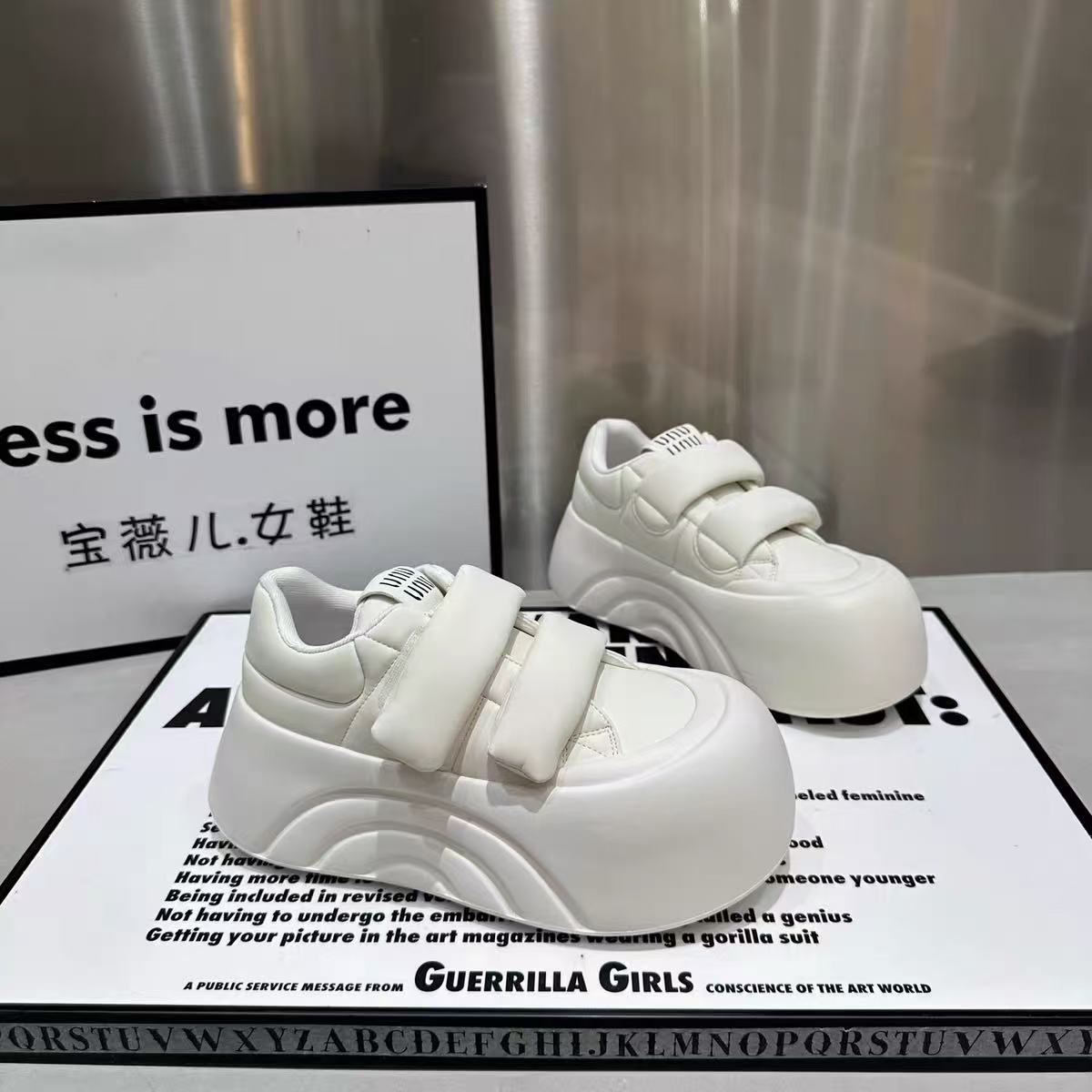 魔术贴厚底松糕增高丑萌大头小白鞋子女夏2025春秋季新款爆款板