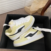 加绒可选国潮女小众厚底面包鞋 女ins潮红黑白拼色百搭休闲板鞋 女