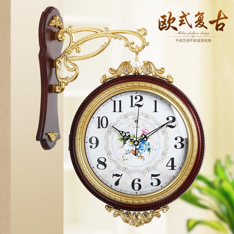 北极星欧式双面挂钟客厅静音复古艺术创意石英钟表潮流装饰挂墙表