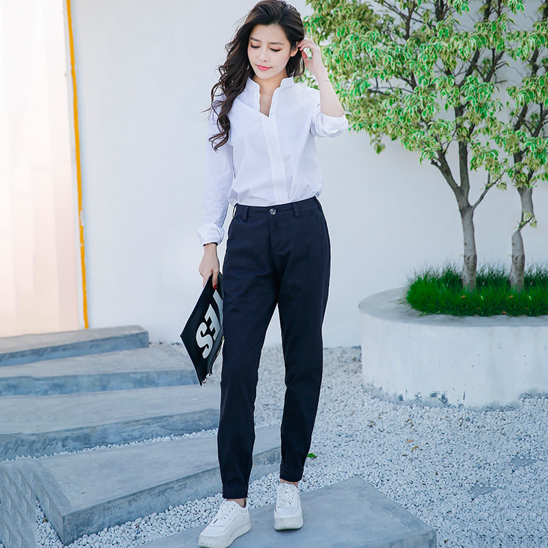 黑色裤子女春秋大码工装裤夏季薄款休闲宽松九分哈伦秋冬胖mm显瘦