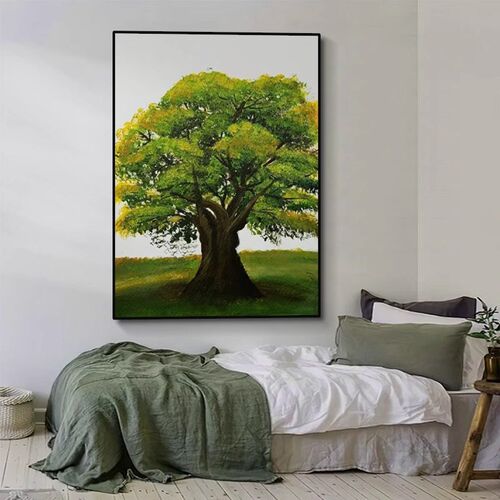 发财树客厅装饰画l绿色大树寓意好餐厅壁画现代简约高级感玄关挂