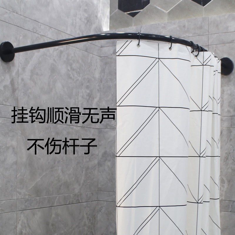 黑色弧形浴帘杆i水晶板款白色L形浴室杆 304不锈钢免打孔一体成形图片