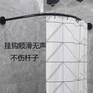 黑色弧形浴帘杆i水晶板款白色L形浴室杆 304不锈钢免打孔一体成形
