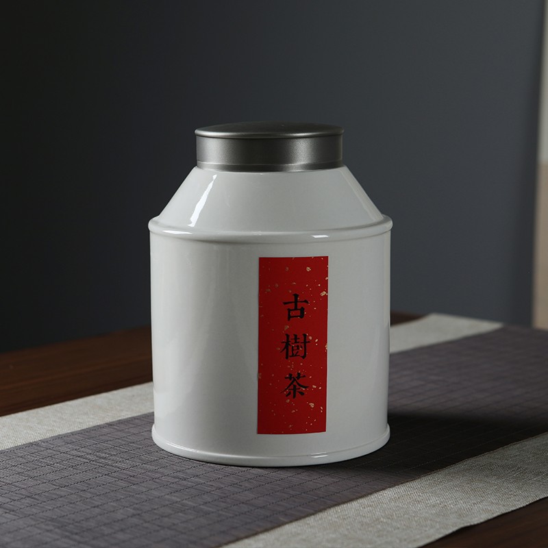 大相莲花c 双层锡盖茶叶罐 全手工陶瓷收纳罐 大容量4斤装茶叶罐