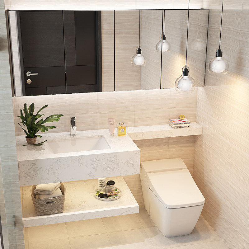 定制浴室柜大理石台面延长切角卫浴柜包柱子洗手盆柜任意尺寸定做