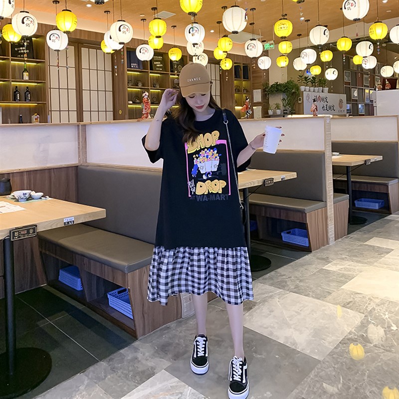 纯棉宽松中长款连衣裙巨显瘦遮肉2024新款大码胖妹妹T恤裙短袖t裙