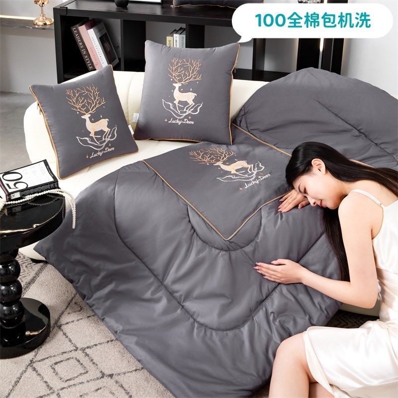 加大号抱枕被子全棉两用车载靠垫沙发办公O室午休空调被多功能