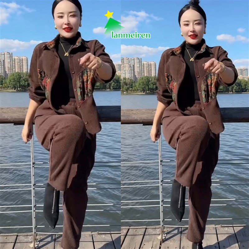 春秋款宽松显瘦休闲时尚套装女减龄显瘦休闲款两件套中年妈妈装