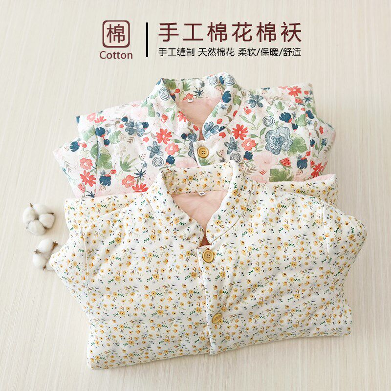 手工棉花棉衣女士冬装保暖内胆棉袄中老年外穿宽松妈妈棉服高腰棉