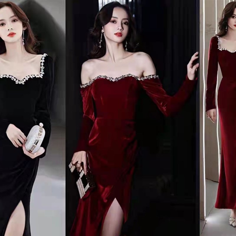 丝绒鱼尾敬酒服新娘2021新款连衣裙