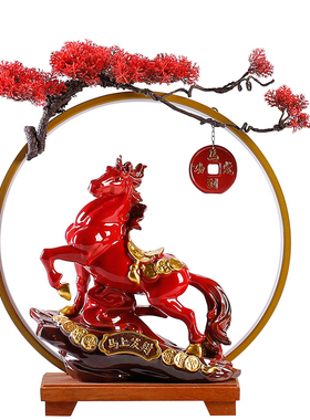 马上发财生肖马摆件陶瓷马工艺装饰F品办公室招财摆设桌面开业礼