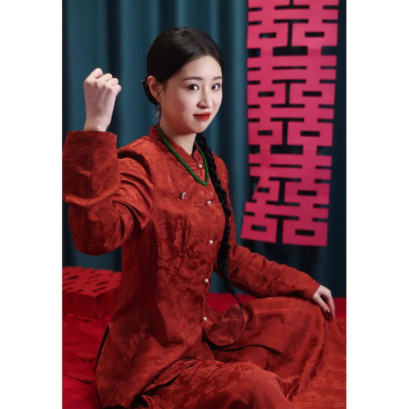 套装旗袍秋冬新款改良中式订婚礼裙红色敬酒服新娘回门礼服小个子