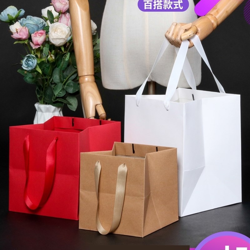 牛皮纸袋手提袋烘焙甜品面包蛋糕外送打包正方形包装手拎袋子定制