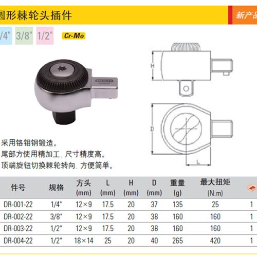 史丹利圆形棘轮头插件DR-001-22 DR-002-22 DR-003-22 DR-004-22