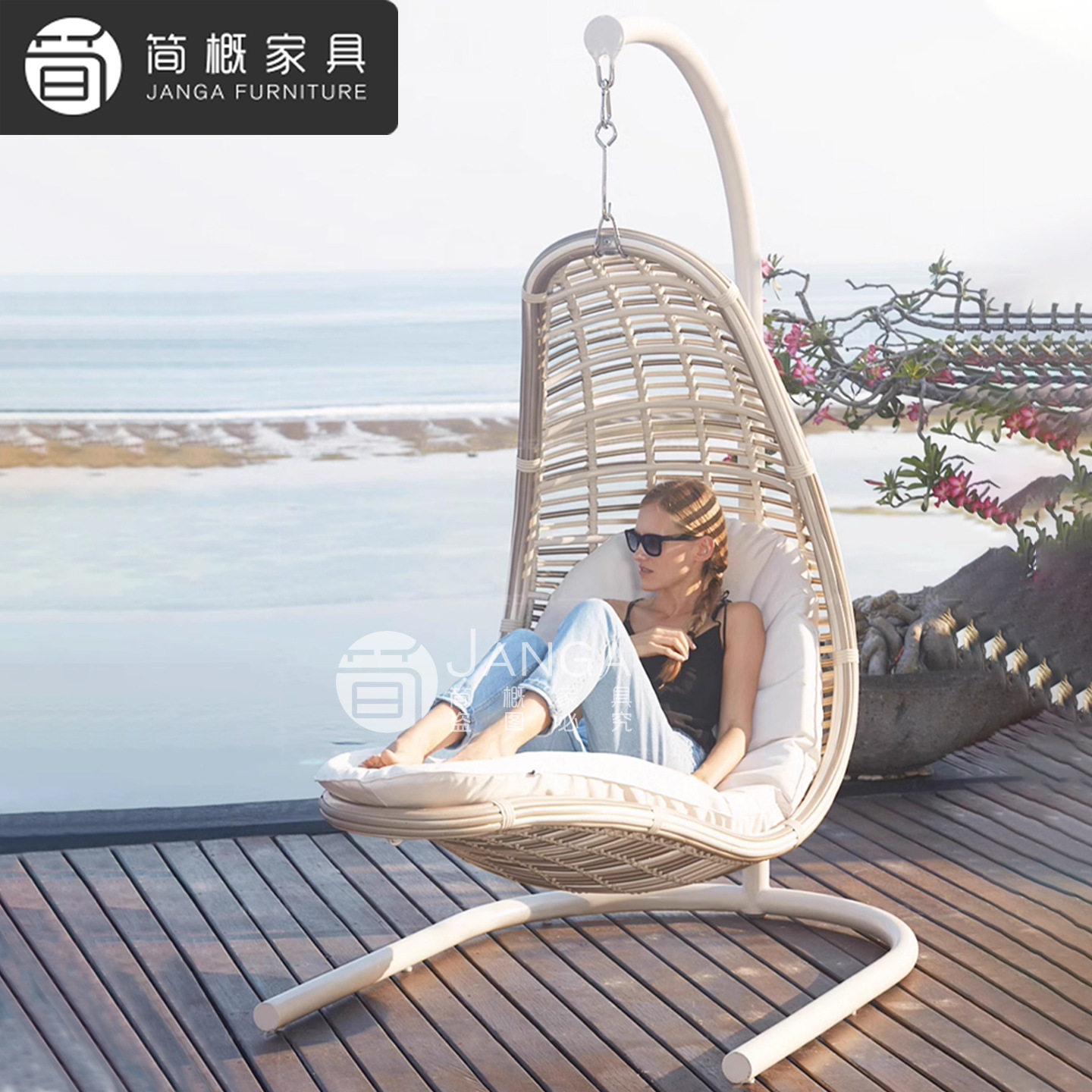 户外别墅庭院吊椅秋千阳台休闲懒人躺椅网红创意藤编摇椅悬挂吊床