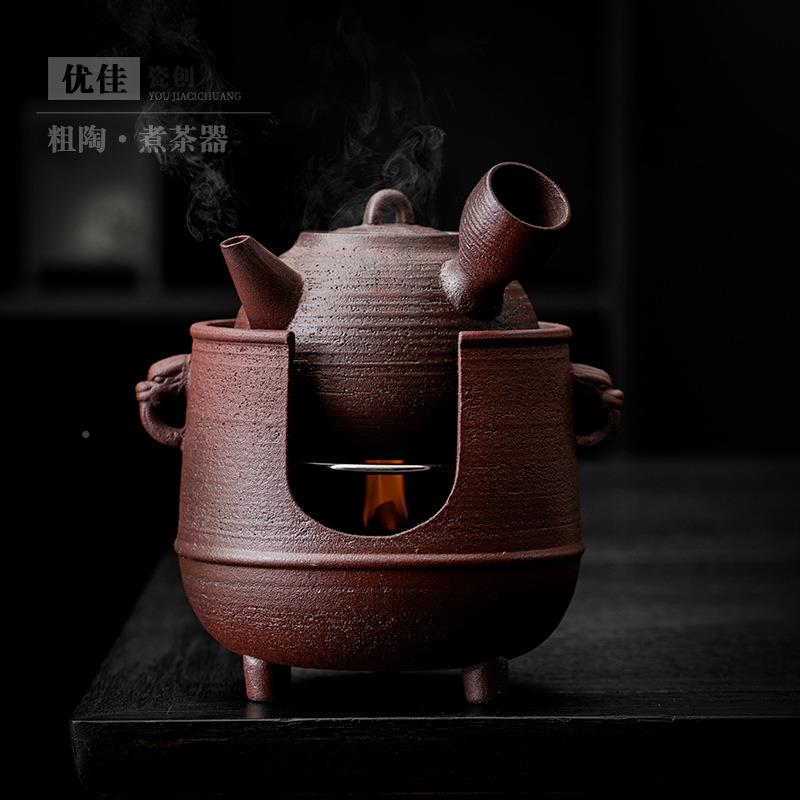 复古粗陶侧把壶家用器煮茶酒精炉茶碳LQP炉围炉茶小套装老岩泥煮