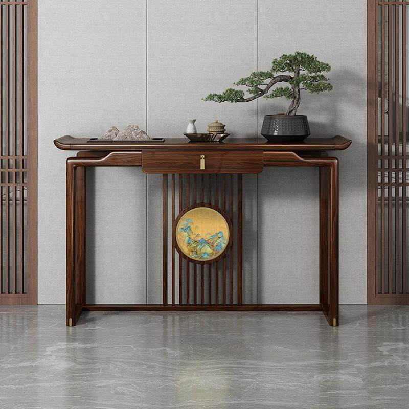 新中式乌金木玄SEQ关中桌隔断墙靠条案桌入户玄桌关柜端景门厅堂