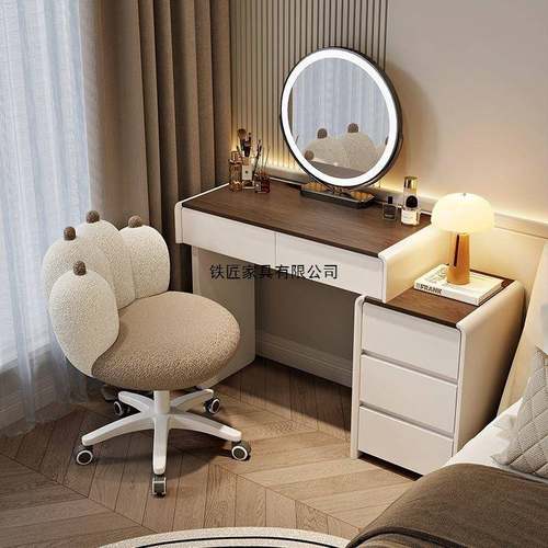 梳妆台小户面型岩板胡桃木桌210网出租化房床头柜妆桌红