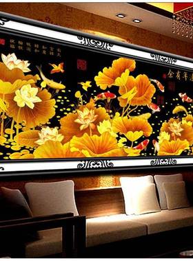 青飞5D连年有绣余九H-201404鱼图鱼十字金色荷花九图莲石年有余客
