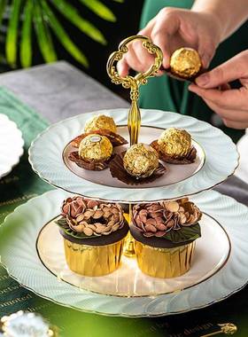 骨瓷果双层水盘欧式客厅创tb-63008意三层蛋糕架心多茶层下午点盘