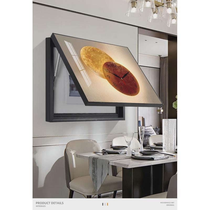 光电表HBX箱装饰画竖版带钟表打孔配遮电箱挡壁画创意影开免关盒