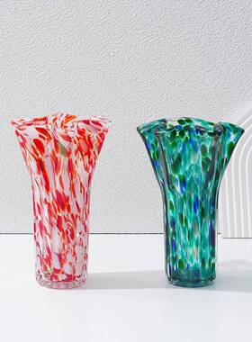 美式高手工吹制璃2108花瓶轻氛围感家居软奢装饰品实用水档培花玻