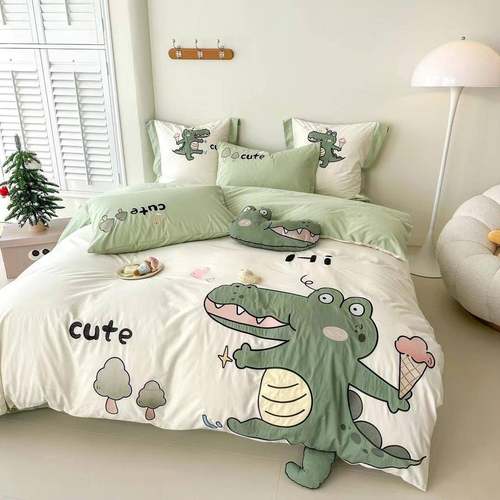 全棉四刺绣水洗棉男童儿套卡通童床上用品件ZJA被套床单纯棉三件