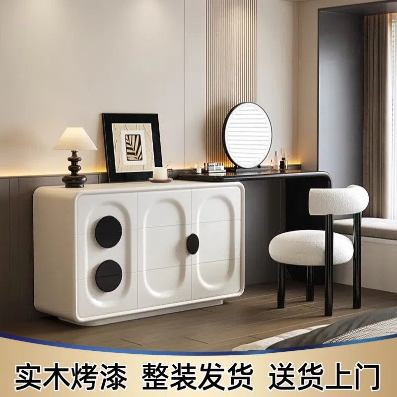 2026新款床尾一体斗柜E0级实木烤漆可伸缩梳妆台卧室奶油风网红