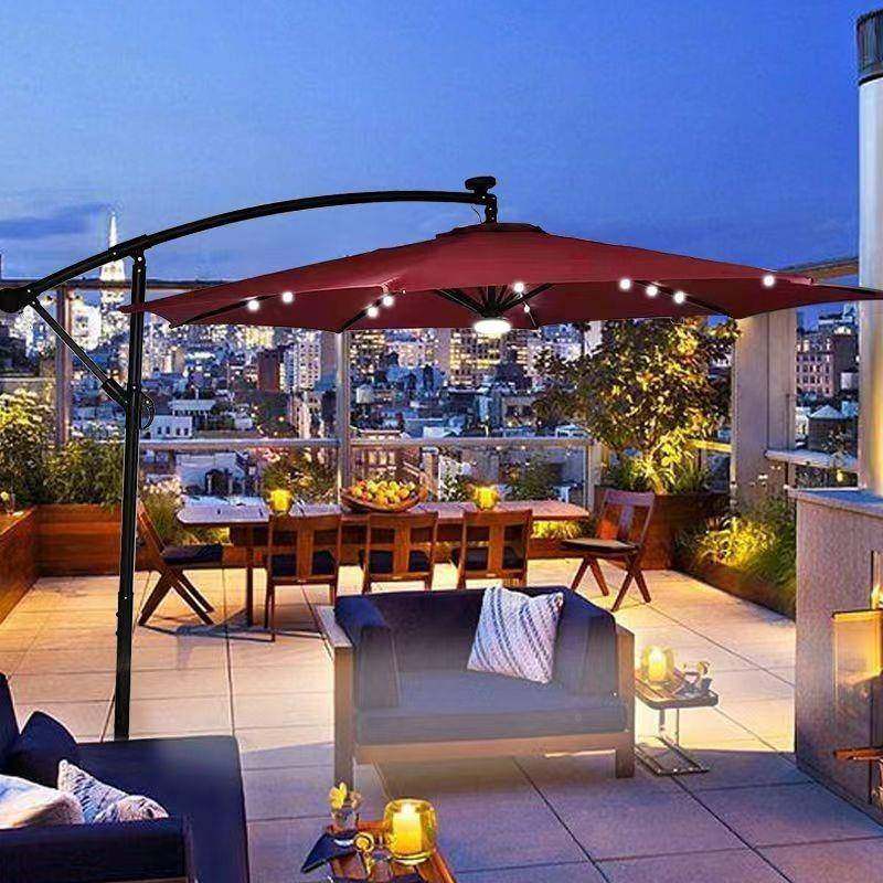 户外阳能太带灯遮阳台伞庭院花园露摆休闲家用室外摊香JEO蕉伞