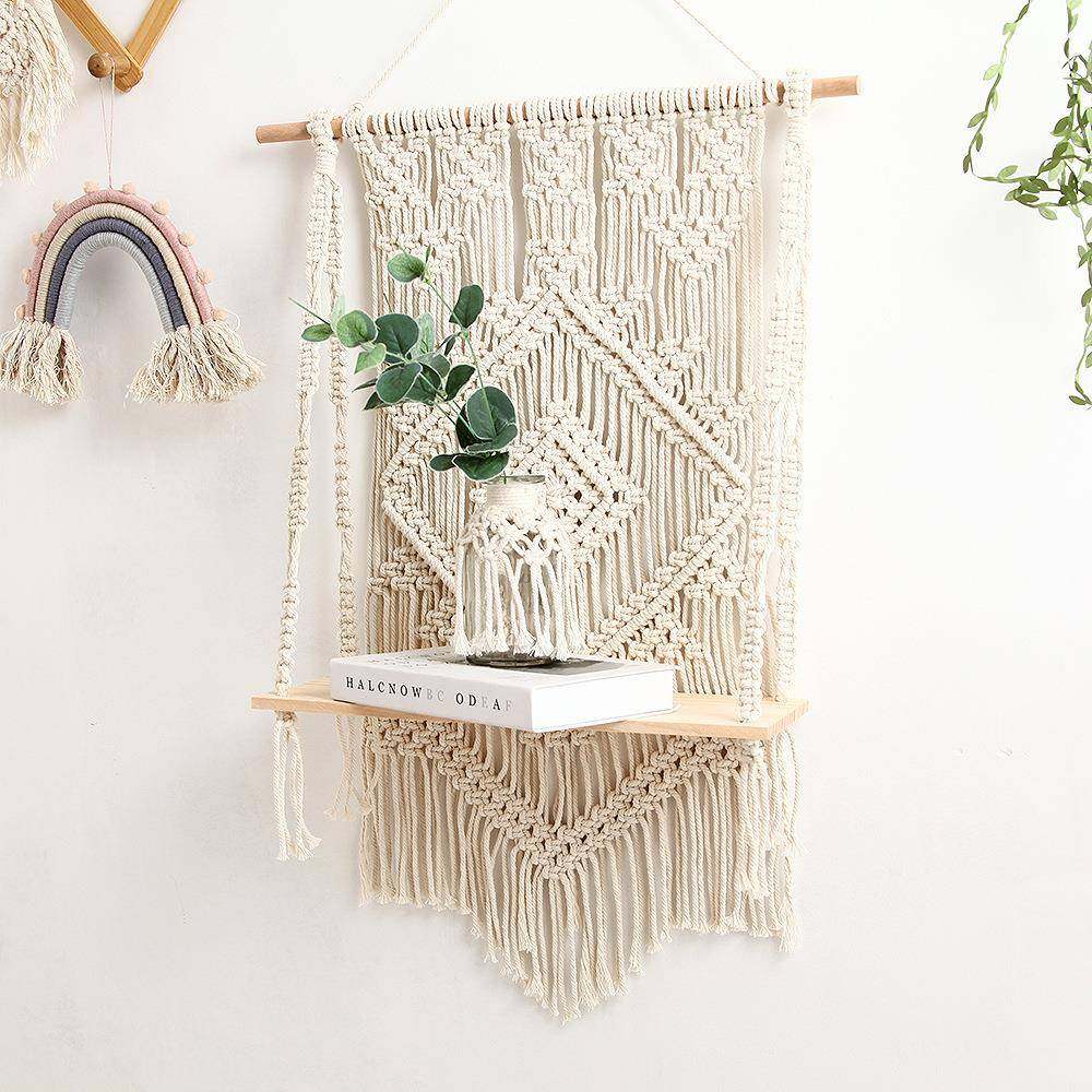 波西卧米亚手工编宿织置SSJ物架客厅室床头民酒上店墙收纳棉绳装