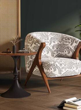 设热带风提17939花印花人沙发计师闲椅客单厅阳台单椅虎山纹轻奢