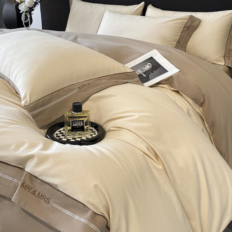 A类长绒棉磨毛四件套棉简秋约刺绣被套床全单冬纯棉磨毛季加厚床