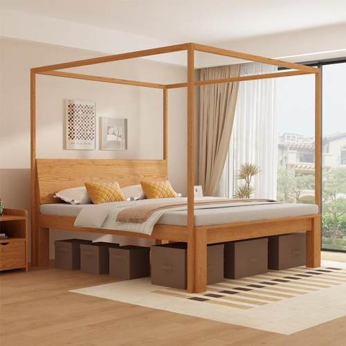 实木床人床现代约1.5米蚊帐床架子简床可挂蚊帐防蚊虫主卧1.单2双