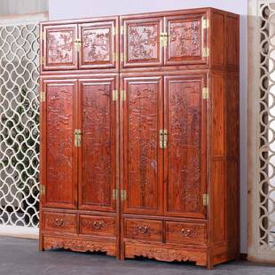 实EXW木柜家用卧中室金花梨木全式衣明清雕刻四门大衣柜素面顶箱