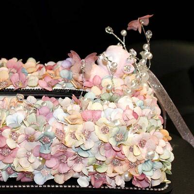 车6608用纸巾盒车内纸盒创仿真花树脂鹿装饰抽时意尚抽纸盒座摆式