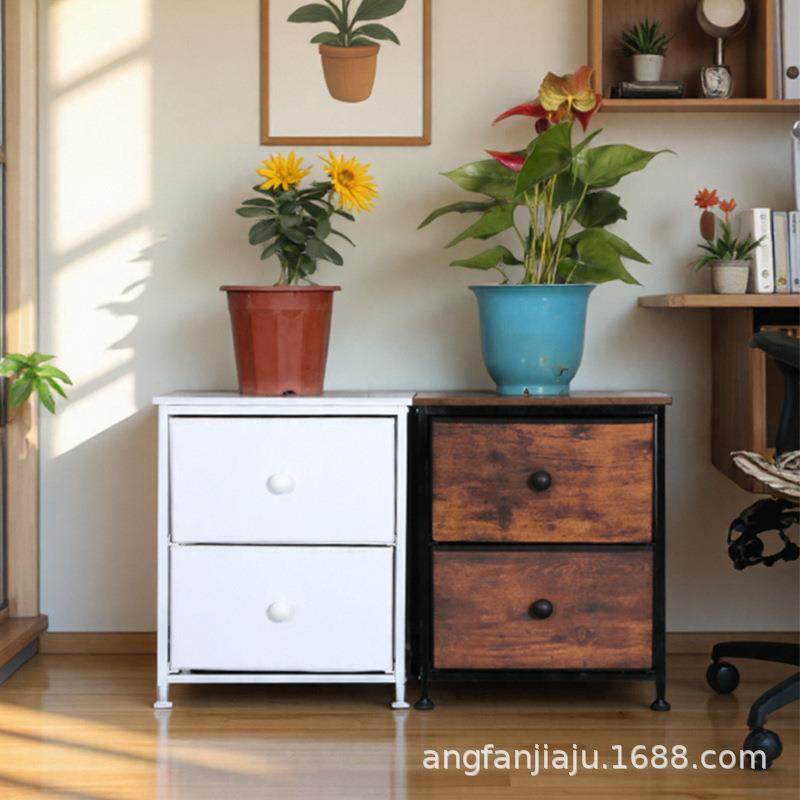 时尚地多功能收纳无简纺布收纳箱易柜出租屋落两抽布VQW艺抽屉储